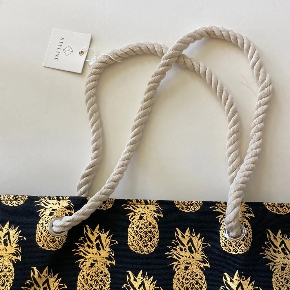 Jumbo Black & Gold Foil Pineapple Beach Tote - Picture 3 of 10
